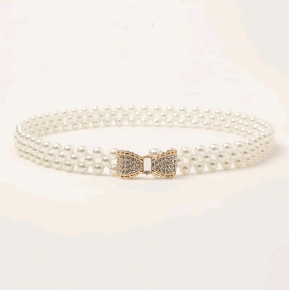Pearl Bow Stretch Bridal event waist Belt Faux Pearls Feminine Coquette OS - Picture 8 of 10
